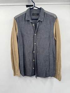AllSaints Men's Button-Up Shirt Blue Beige Chambray Size Medium - Picture 1 of 3