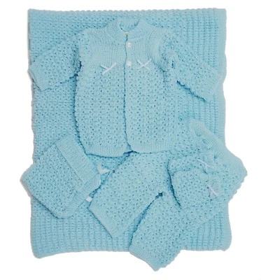 Crochet Baby Blanket and Hat Newborn Outfit Set Mittens Pants Sweater Girl Boy - Image 1 of 3