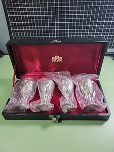 Set of 4 C & Co Vintage Silver Plated Ornate Floral Drinking Goblets w Case - Picture 1 of 16