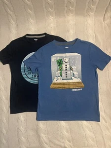 Set Of 2 Old Navy Size M(8) Minecraft & Old Navy Logo T-Shirts Blue/Dark Blue - Picture 1 of 9