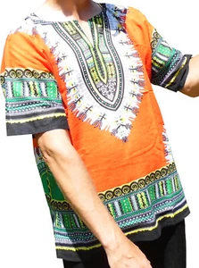 Mens ORANGE Dashiki Shirt African Blouse Top Rap Rapper ~ FAST SHIPPING - Picture 1 of 4