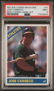1991 Baseball Cards Magazine Repli-Cards #47 JOSE CANSECO Athletics PSA 9 MINT - Picture 1 of 2