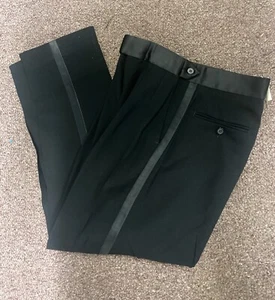 Pantalones de esmoquin negros cónicos para hombre cintura satinada y botones a rayas ajustables 29-30 de colección - Imagen 1 de 6