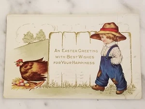 "An Easter Greeting" Postcard Posted 1916 Child & Chicken with Colored Eggs - Picture 1 of 4