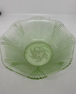Vintage Green Depression Glass Decorative Bowl - Depression Glass - Picture 1 of 6