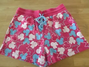 DISNEY PARKS Mickey & Minnie Pink Turquoise White Cotton Lounge Shorts Size LG - Picture 1 of 3