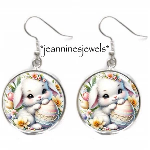 Easter Charm EARRINGS Spring Bunny Charm Drop Dangle Daughter Granddaughter Gift - Picture 1 of 12