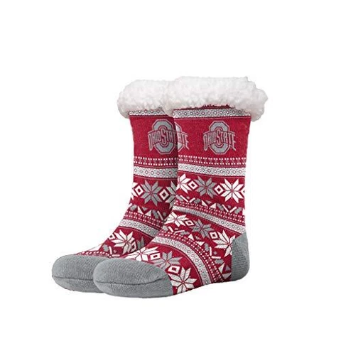 FOCO NCAA Licensed Ohio State Buckeyes Fair Isle Footy Slippers Non-Skid Bottom Cover