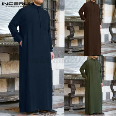 INCERUN Men Muslim Robe Abaya Islamic Clothes Tunic Dress Long Sleeve Shirts Maxi