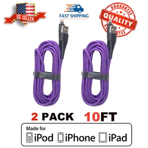 2 Pack Fast Charger Cable For iPhone 14 13 12 11 X XR 8 Charging Heavy Duty Cord - Picture 1 of 11