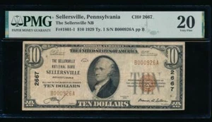 AC 1929 $10 Sellersville NB de Sellersville, Pennsylvania Ch# 2667 PMG 20 - Imagen 1 de 2