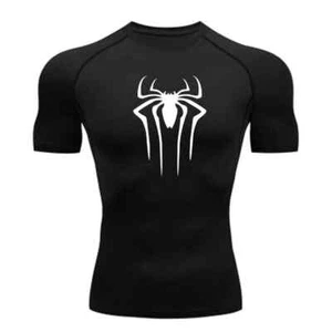 New Compression Shirt Men Spider Fitness Gym Sport Running T-Shirt Rashgard Tops - Picture 1 of 37