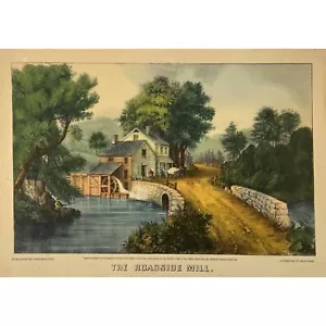 THE ROADSIDE MILL - Vintage Chromolithograph Print - Currier & Ives - Picture 1 of 2