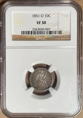 1851-O NGC VF30 Liberty Seated Dime 10c - New Orleans Mint - Image 1 of 4