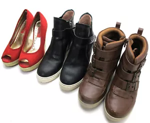 Lot of 3 PreOwned Womens High Heels Platform Shoes Size 4/5/5.5M Red Black Brown - Picture 1 of 18