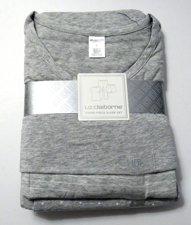 DAMAS LIZ CLAIBORNE GRIS JASPEADO 3 PIEZAS. JUEGO PIJAMA TALLA L Foto 1 de 1