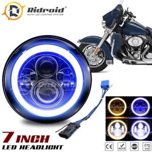 Faro LED azul Halo ojo de ángel de 7" para motocicleta Harley Davidson Yamaha Honda - Imagen 1 de 15