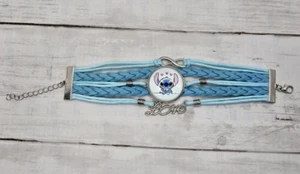 Blue Teal Faux Leather Woven Bracelet Lilo Stitch Friendship Love Infinity Clasp - Picture 1 of 4