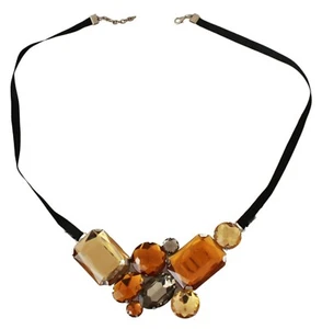 SNOBBY SHEEP Necklace Black String Gold Orange Crystals Statement - Picture 1 of 8