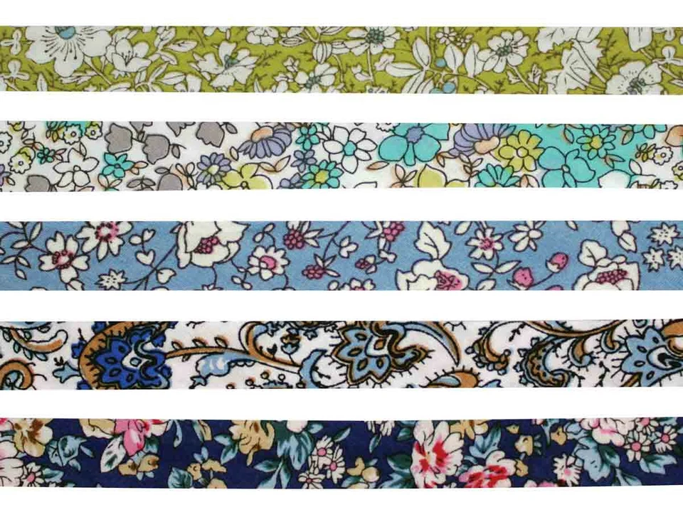 Sesgo Algodón 1 CM X 1 M Flores Azul Verde 5 Piezas Foto 1 de 1