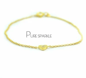 Brazalete de cadena con dije de corazón de diamante creado en laboratorio de 0,03 quilates de oro de 14 quilates joyería fina - Imagen 1 de 1