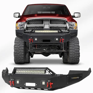 Black Steel Front Bumper W/Winch Plate+ LED Lights For 2009-2012 Dodge Ram 1500 - Picture 1 of 9