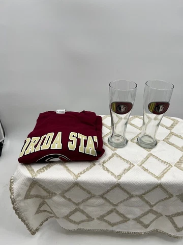 Florida State long sleeve Tshirt Size 2XL and 2 pewter logo Pilsner Beer Glasses Cover