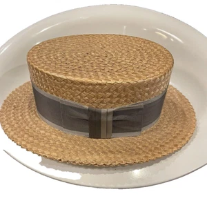 Penney’s Marathon Boater Barbershop Quartet Straw Woven Hat Sz 6 7/8 - Picture 1 of 9