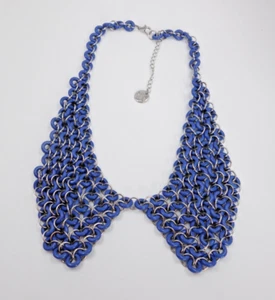 Vintage Jaeger Jacob Bengal Collar Chainmail Necklace -Blue Plastic &Metal Rings - Picture 1 of 15