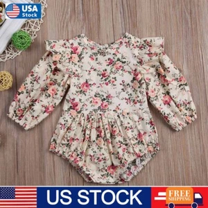 Newborn Infant Kid Baby Girl Floral Romper Jumpsuit Playsuit Bodysuit Outfit VTP - Picture 1 of 12