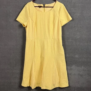 Talbots A Line Dress 16 Womens Round Nekc Short Sleeve Yellow Geometric Lined - Picture 1 of 16