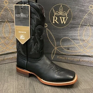 MEN'S RODEO COWBOY BOOTS GENUINE LEATHER BROWN SQUARE TOE BOTA RANCH SADDLE - Picture 1 of 23