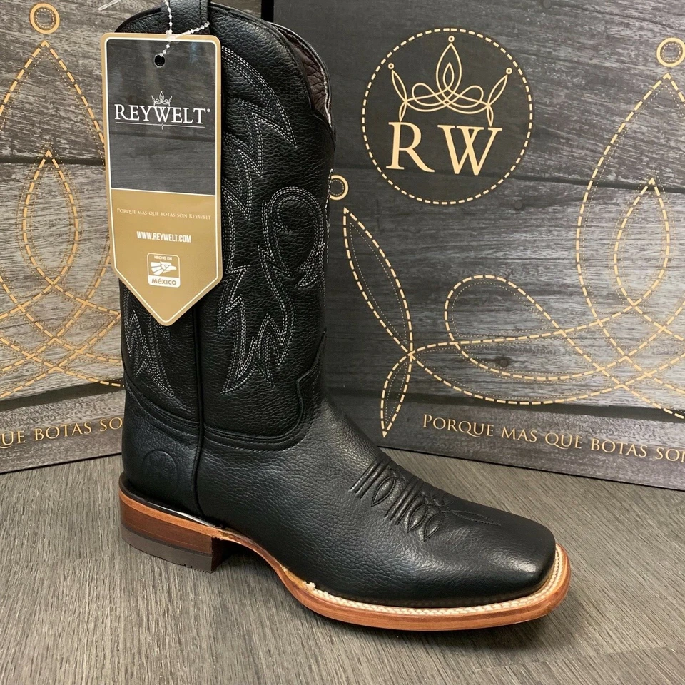 BOTAS VAQUERAS RODEO PARA HOMBRE CUERO GENUINO MARRÓN PUNTERA CUADRADA BOTA RANCH SILLÍN Foto 1 de 2