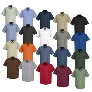 Red Kap Work Shirt Solid Color 2 Pocket Men's Industrial Uniform Short Sleeve - Picture 1 of 93