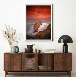 Cliff on Sea & Red Sky Photograph Print Premium Poster High Quality choose sizes - Picture 1 of 2