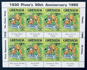 GRENADA DISNEY PLUTO 50TH ANNIVERSARY STAMPS SHEET OF 8 MNH 1980 ANIMATION - Picture 1 of 1