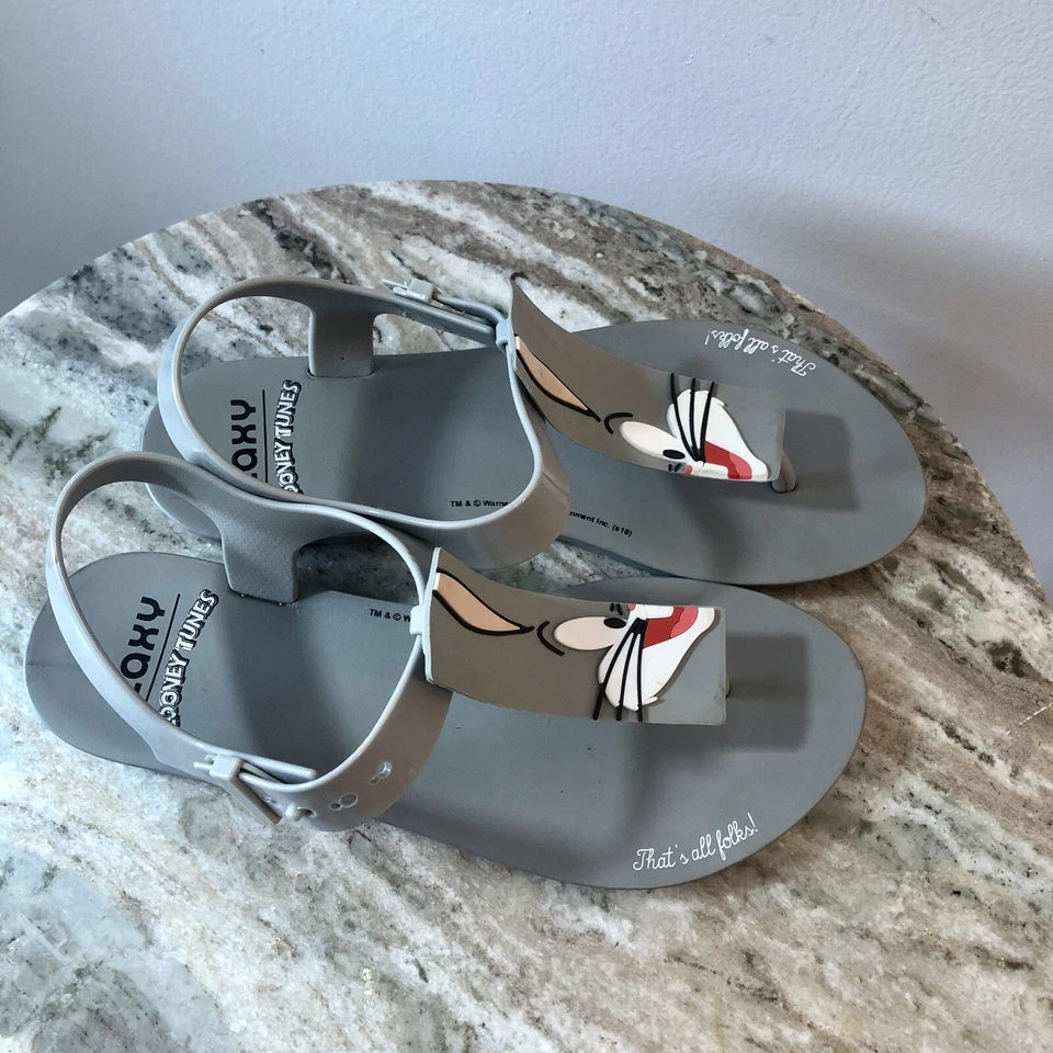 ZAXY Looney Tunes Thong 17762 Made IN Brazil Bugs Bunny Gray Sandals -H1 - Image 1 of 4