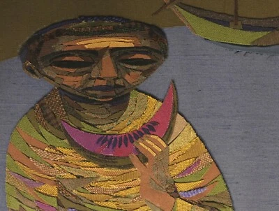 Retro W BENMORE Original  Art Textile Collage Picture MELON EATER 1960's/70's - Image 1 of 4