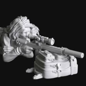 Post-Apocalyptic Sniper Girl Firing - 28mm Scale Resin Miniature by Manufaktura - Picture 1 of 5