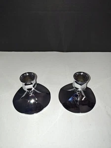Irvinware Vintage MCM Silver Chrome Candlestick Holders Home Decor Pair 3" - Picture 1 of 7