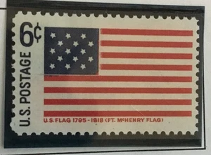 Bandera de Fort McHenry 1968 6 centavos EE. UU. Sello. SIN USAR - Imagen 1 de 1