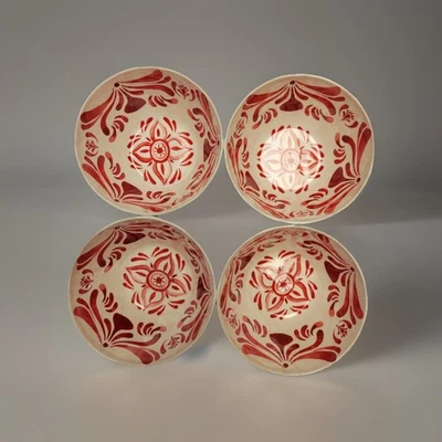 Nuevo conjunto de 4 cuencos medallón con acento rojo melamina vacaciones abstracto azteca Foto 1 de 4