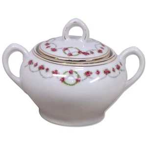 Z.S & Co Zeh. Scherzer Co Empire Lidded Sugar Bowl Bavaria Pink Roses & Swag  - Picture 1 of 4