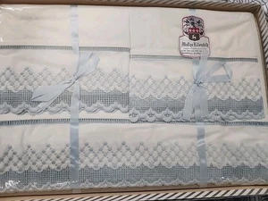 Antique 1920s Mollye Lilienfeld Designer Sheet Set Blue Fine Percale NOS Luxury - Bild 1 von 7