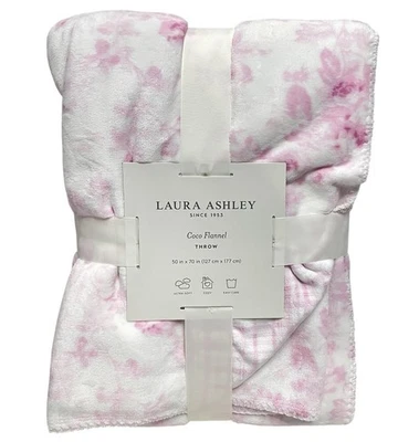 Laura Ashley Reversible Throw Blanket Pink Floral Toile Super Soft Coco 50 x 70 - Image 1 of 4