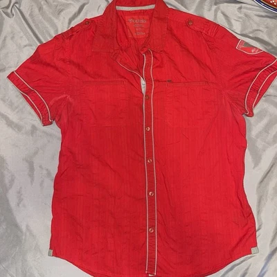GUESS Shirt Mens Size XL Red Button Up Short Sleeve Casual Los Angeles - Image 1 of 4