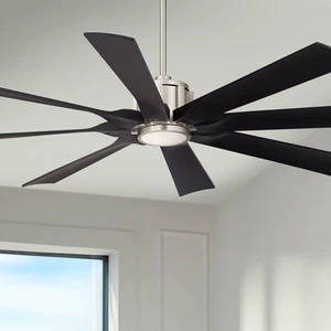 60" Possini Defender Brushed Nickel Damp LED Ceiling Fan with Remote - Picture 1 of 8