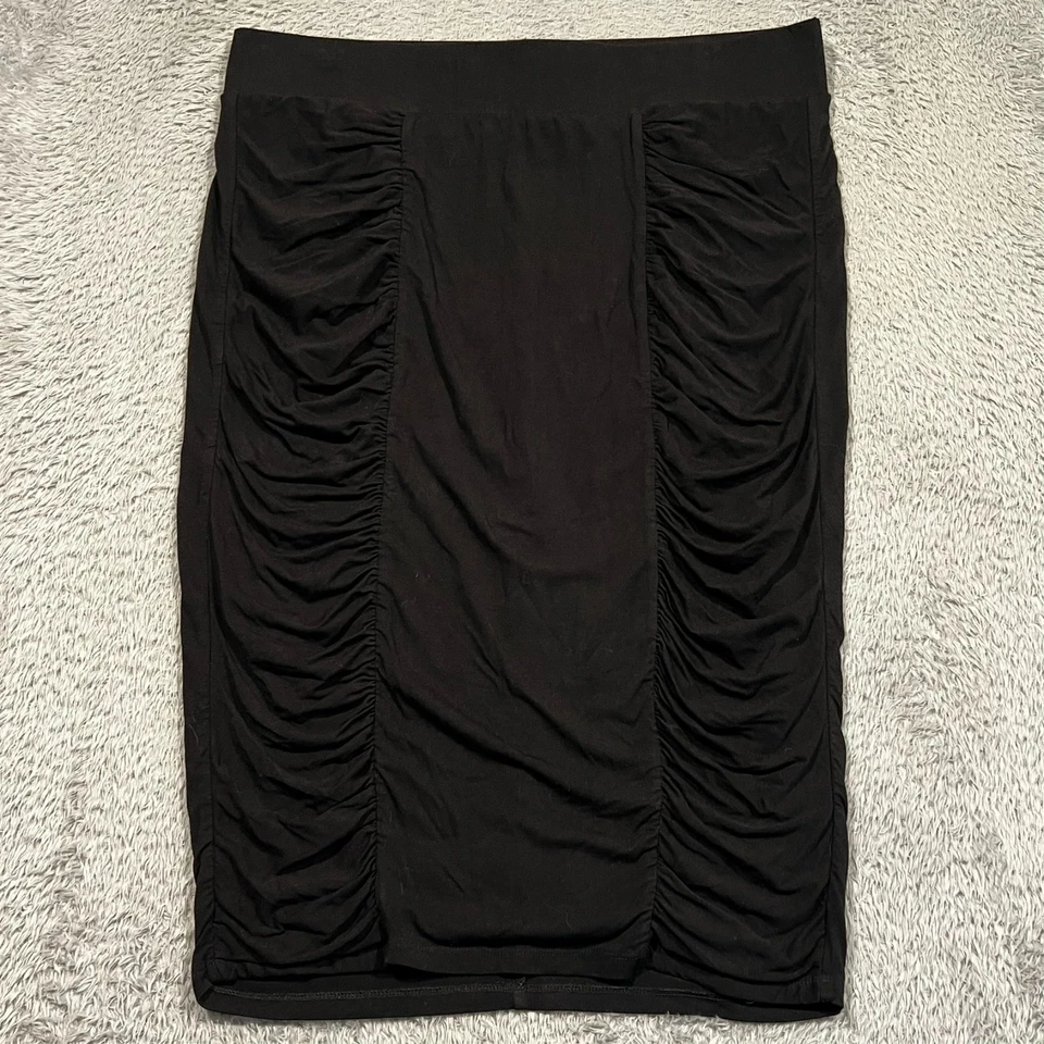 Torrid Rucched Midi Skirt Women's 1 Black Stretch Career Date Night - Image 1 of 4
