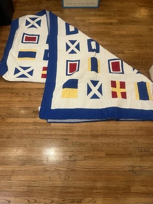 Colcha LL Bean rara bandera náutica marítima ~86 x 94 tamaño completo/queen de colección Foto 1 de 4