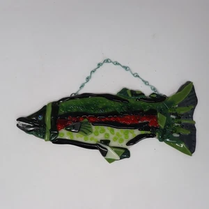 Iridescent Fused Glass Art Sun Catcher Bottom Fish Trout Handmade “Susan Tree” - Picture 1 of 6
